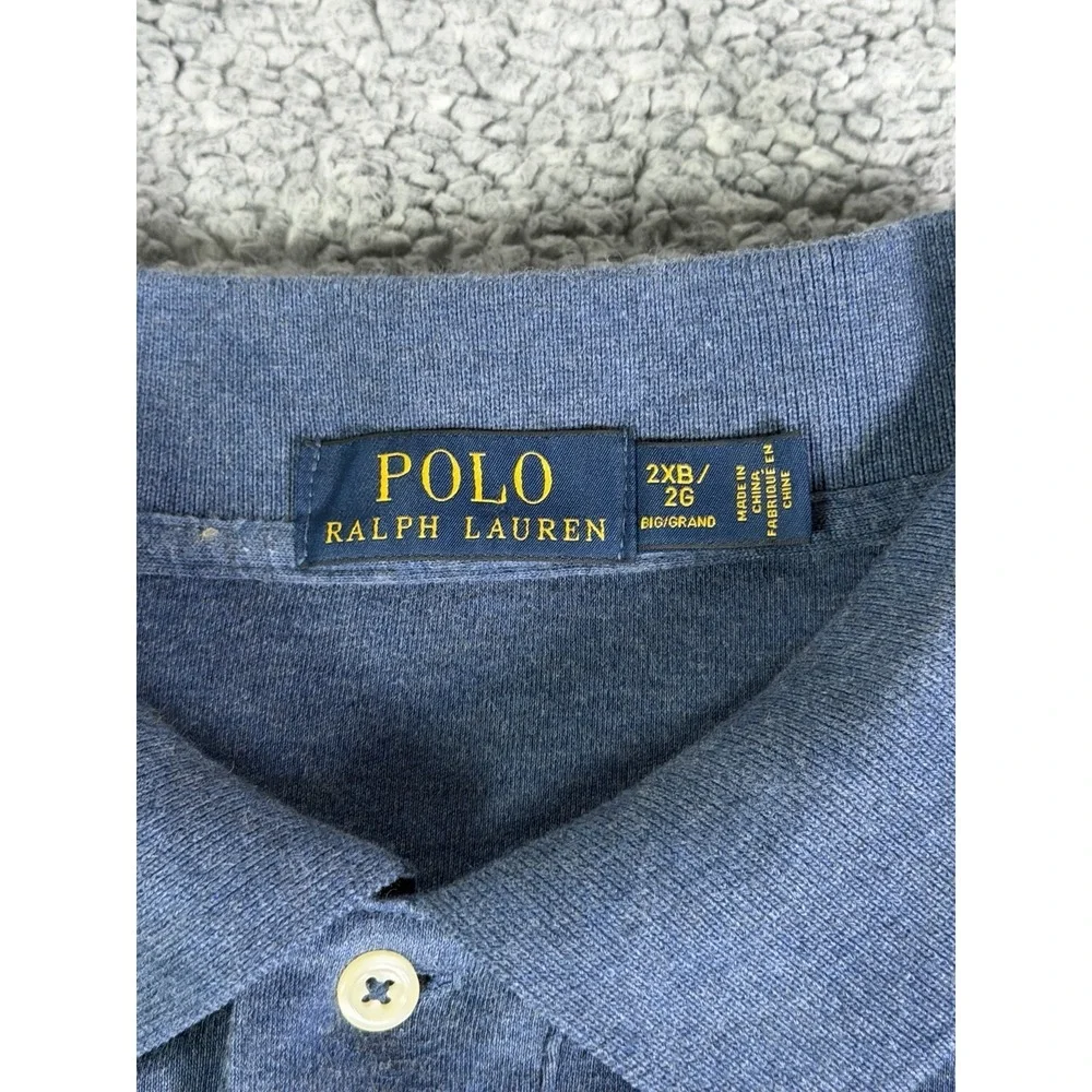 Polo Ralph Lauren Solid Blue Soft Cotton Polo Shirt Mens 2XB Green Pony Preppy